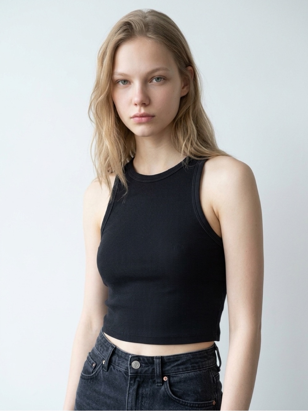 H&M Black Ribbed Crop Tank Top